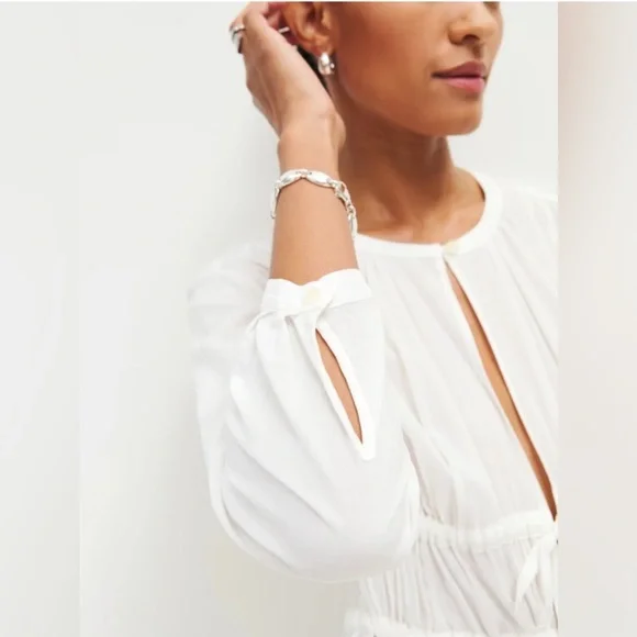 Reformation Ivory Sabella Long Duster Cover Up Dress Sz M - Picture 7 of 9